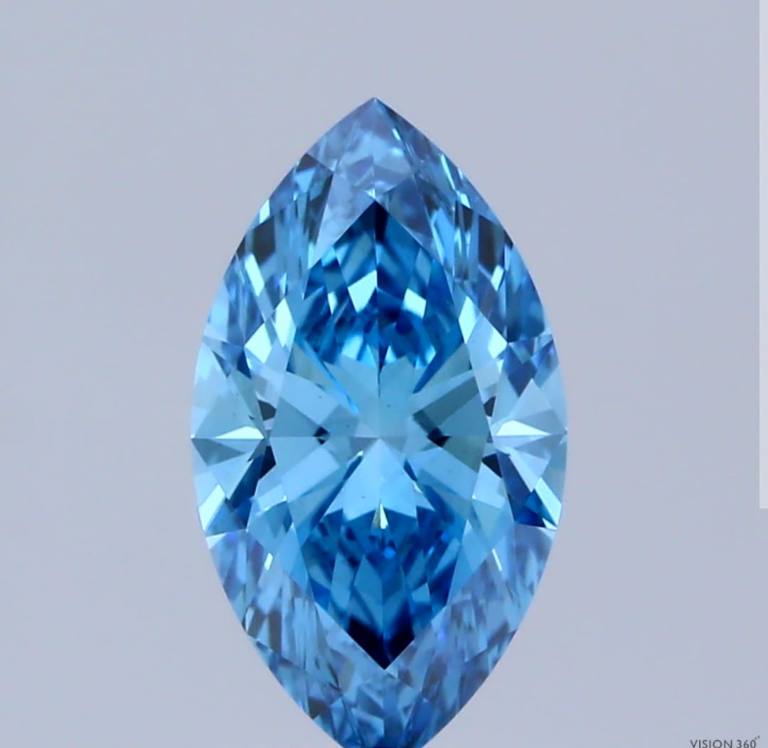 Marquise Shape Fancy Vivid Blue Solitaire